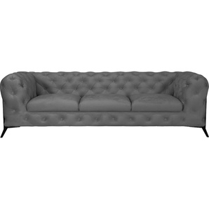 Chesterfield-Sofa LEONIQUE Amaury Sofas Gr. B/H/T: 243 cm x 75 cm x 99 cm, Samtoptik, Füße schwarz, grau Chesterfieldsofas aufwändige Knopfheftung, moderne Chesterfield Optik, Fußfarbe wählbar