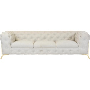 Chesterfield-Sofa LEONIQUE Amaury Sofas Gr. B/H/T: 243 cm x 75 cm x 99 cm, Struktur, Füße goldfarben, beige Chesterfieldsofas aufwändige Knopfheftung, moderne Chesterfield Optik, Fußfarbe wählbar