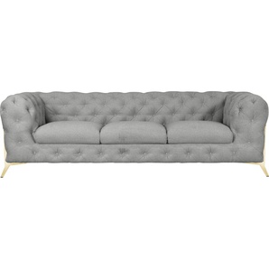 Chesterfield-Sofa LEONIQUE Amaury Sofas Gr. B/H/T: 243 cm x 75 cm x 99 cm, Struktur, Füße goldfarben, silberfarben (silber) Chesterfieldsofas aufwändige Knopfheftung, moderne Chesterfield Optik, Fußfarbe wählbar
