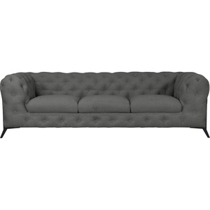 Chesterfield-Sofa LEONIQUE Amaury Sofas Gr. B/H/T: 243 cm x 75 cm x 99 cm, Struktur, Füße schwarz, grau Chesterfieldsofas aufwändige Knopfheftung, moderne Chesterfield Optik, Fußfarbe wählbar