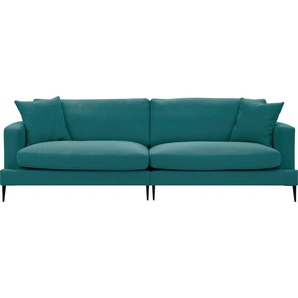 3-Sitzer LEONIQUE Cozy Sofas Gr. B/H/T: 211 cm x 80 cm x 97 cm, Strukturstoff, blau (petrol) 3-Sitzer Sofas mit losen Kissen und Metallbeinen