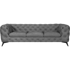 Chesterfield-Sofa LEONIQUE Glynis Sofas Gr. B/H/T: 243 cm x 75 cm x 99 cm, Samtoptik, Fußfarbe schwarz, grau (hellgrau) Chesterfieldsofas aufwändige Knopfheftung, moderne Chesterfield Optik, Fußfarbe wählbar