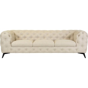 Chesterfield-Sofa LEONIQUE Glynis Sofas Gr. B/H/T: 243 cm x 75 cm x 99 cm, Struktur, Fußfarbe schwarz, beige (creme) Chesterfieldsofas aufwändige Knopfheftung, moderne Chesterfield Optik, Fußfarbe wählbar