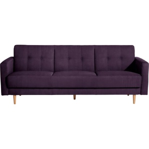 3-Sitzer MAX WINZER Jesper Sofas Gr. B/H/T: 224 cm x 84 cm x 82 cm, Samtvelours 20442, lila (purple) 3-Sitzer Sofas Schlafsofa mit Knopfheftung im Rücken, inklusive Bettkasten