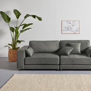 3-Sitzer OTTO PRODUCTS Grenette Sofas Gr. B/H/T: 244 cm x 77 cm x 100 cm, Struktur (recyceltes Polyester), grün (dunkelgrün) 3-Sitzer Sofas Modulsofa, im Baumwoll-Leinenmix oder aus recycelten Stoffen