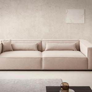 3-Sitzer PIARA, XXL Sofa mit Kedernaht, Big-Sofa in Cord oder Leinenoptik, beige (hellbeige), B:316cm H:66cm T:136cm, 100% Polyester, LEGER HOME BY LENA GERCKE, Sofas, schwarze Füße, bequemer Sitzkomfort, extra tiefe Sitzfläche, Topseller
