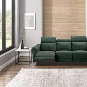 3-Sitzer PLACES OF STYLE Lund Sofas Gr. B/H/T: 222 cm x 97 cm x 100 cm, Webstoff, elektrische Rela x funktion auf linker und rechter Seite, grün (dunkelgrün) 3-Sitzer Sofas in 2 Sitzen (links u. rechts), Echtleder, Kunstleder, Webstoff