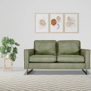 3-Sitzer PLACES OF STYLE Pinto Sofas Gr. B/H/T: 206 cm x 85 cm x 97 cm, Feincord, grün (khaki) 3-Sitzer Sofas mit Keder und Metallfüßen