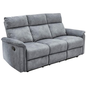 3-Sitzer-Relaxsofa Couch Liegefunktion Federkernpolsterung Velours Vintage Grau / 15128