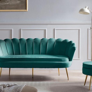 3-Sitzer SALESFEVER Clam Sofas Gr. B/H/T: 180 cm x 78 cm x 76 cm, Samtvelours, grün 3-Sitzer Sofas extravagantes Muscheldesign, Breite 180 cm