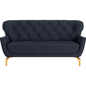 3-Sitzer SIT&MORE Orient 3 V Sofas Gr. B/H/T: 183 cm x 89 cm x 88 cm, Struktur, blau (dunkelblau) 3-Sitzer Sofas inkl. 2 Zierkissen mit Strass-Stein, goldfarbene Metallfüße