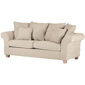 3-Sitzer Sofa Badica Beige Flachgewebe Flaka 214 x 71 x 92cm Eiche Hell Skandi