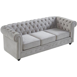 Sofa 3-Sitzer - Samt - Hellgrau - CHESTERFIELD