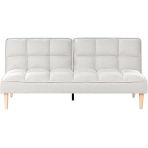 3-Sitzer Sofa Cremeweiß Stoffbezug Gesteppt mit Schlaffunktion Hellen Hohen Holzbeinen Klassisches Design Schlafsofa Stoffsofa Klappsofa
