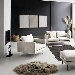 3-Sitzer Sofa Beige Strukturstoff Foxy 196 x 82 x 94cm Skandi