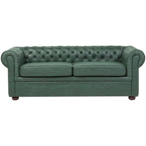 Sofa Grün Polsterbezug Lederoptik 3-Sitzer Chesterfield Stil Glamourös Wohnzimmer