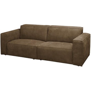 3-Sitzer Sofa Braun/Braun Echtleder Kena 240 x 75 x 96cm Industrial
