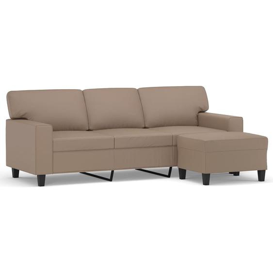 3-Sitzer-Sofa mit Hocker Cappuccino-Braun 180 cm Kunstleder