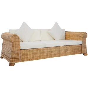 3-Sitzer-Sofa mit Kissen Natur Rattan