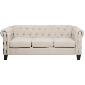Sofa Beige Polsterbezug 3-Sitzer Chesterfield Stil Klassisch Wohnzimmer