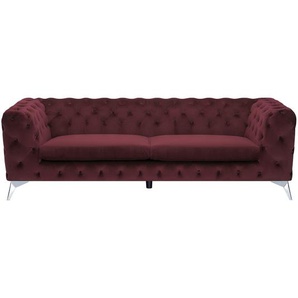 Sofa Dunkelrot Samtstoff 3-Sitzer Chesterfield Stil Klassisch Wohnzimmer