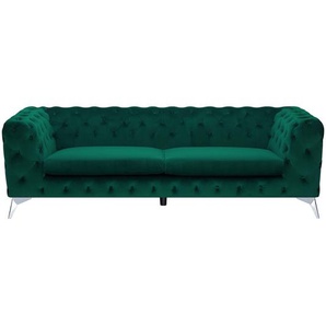 Sofa Grün Samtstoff 3-Sitzer Chesterfield Stil Klassisch Wohnzimmer