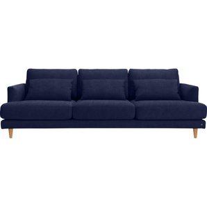 3-Sitzer TOM TAILOR HOME Sofas Gr. B/H/T: 240 cm x 83 cm x 98 cm, Samtstoff TSV, blau (indigo tsv 6) 3-Sitzer Sofas mit Nierenkissen, Füße Eiche natur