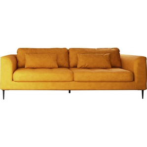 3-Sitzer TRENDMANUFAKTUR Luzi Sofas Gr. B/H/T: 220 cm x 80 cm x 99 cm, Velourstoff fein, orange (golden orange) 3-Sitzer Sofas wahlweise mit Schlaffunktion und Bettkasten, inklusive Nierenkissen