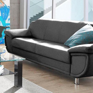 3-Sitzer TRENDMANUFAKTUR Rondo, Breite 207 cm, breite Armlehnen, Füße chromfarben, schwarz, B:207cm H:85cm T:94cm, Microfaser PRIMABELLE (100% Polyester), Kunstleder SOFTLUX, Struktur (54% Polyacryl, 46% Polyester), NaturLEDER (echtes Rindsleder ) in Sitz