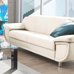 3-Sitzer TRENDMANUFAKTUR Rondo, Breite 207 cm, breite Armlehnen, Füße chromfarben, weiß (altweiß), B:207cm H:85cm T:94cm, Microfaser PRIMABELLE (100% Polyester), Kunstleder SOFTLUX, Struktur (54% Polyacryl, 46% Polyester), NaturLEDER (echtes Rindsleder )
