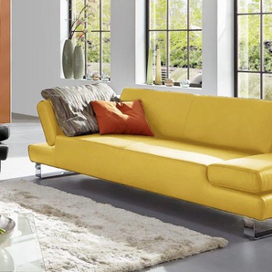 3-Sitzer W.SCHILLIG taboo Sofas Gr. B/H/T: 232 cm x 76 cm x 101 cm, Longlife Xtra-Leder Z69, mit Armlehnenverstellung, gelb (lemon z69) 3-Sitzer Sofas mit Übertiefe, inklusive Armlehnenverstellung