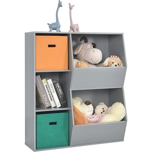3-stöckiges Kinderregal mit 2 zusätzlichen Körben, Aufbewahrungsregal mit 5 Fächern, modern, für Kinderzimmer, Wohnzimmer Grau - Costway