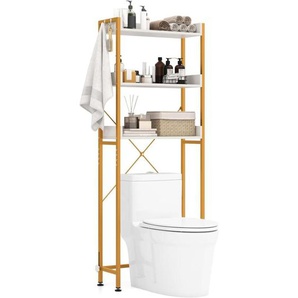 3-stufiges Toilettenregal, Badregal platzsparend, Waschmaschinenregal mit 4 Haken & verstellbaren Füßen, Badezimmerregal für über die Toilette,