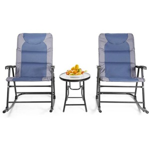 3-teiliges Schaukelliege Liegestühle Gartenliege mit Beistelltisch, Liegestuhl Bistro-Set, Gartenliege für Balkon, Camping, Garten Blau - Costway