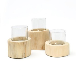 3-teiliges Votive-Set aus Holz/Glas