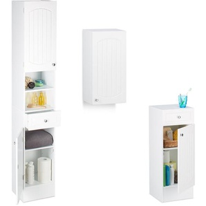 3 tlg. Badschrank Set, Badezimmerschrank Lamellen Design, Badhängeschrank weiß, Badschränkchen hängend, Badregal mdf