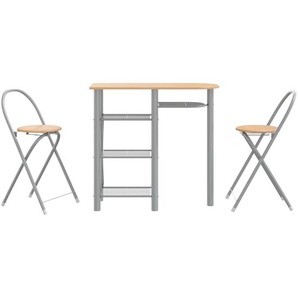 3-tlg. Bar-Set Grau und Braun Holzwerkstoff und Eisen
