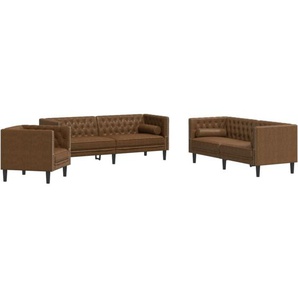 3-tlg. Chesterfield-Sofa-Set Braun Kunstleder Wildleder-Optik Vidaxl