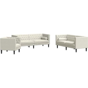 3-tlg. Chesterfield-Sofa-Set mit Nackenrollen Creme Samt Vidaxl