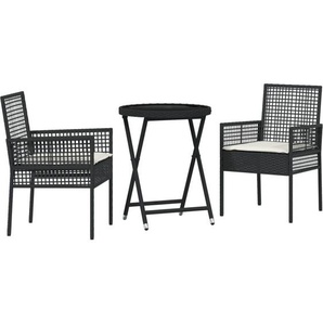 3-tlg. Garten-Bistroset mit Kissen Schwarz Poly Rattan vidaXL