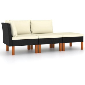 3-tlg. Garten-Lounge-Set Poly Rattan und Eukalyptus Massivholz