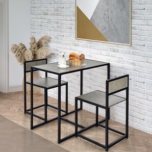 3 tlg. Küchentischset mit Kompakttisch & 2 Stühlen Holzwerkstoffe + Metall Grau