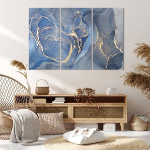 3-tlg. Leinwandbilder-Set Gold Blue Paint