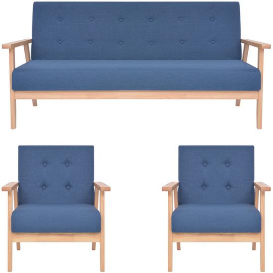 3-tlg. Sofagarnitur Stoff Blau