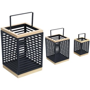 3 tlg. XL Gartenlaterne Metall Holz Windlicht Kerzenhalter Laternen mit Seilgriff 26/37/51cm