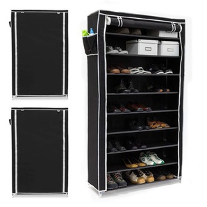 3 x Schuhschrank valentin, hohes Schuhregal mit Stoffbezug, 9 Ablagen, Stoffschrank, hbt 161 x 88 x 30 cm, schwarz