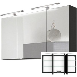 3D-Spiegelschrank 120cm in graphit APIA-03 mit LED-Aufbauleuchte, b/h/t ca. 120/64-69/20 cm