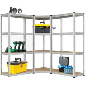 3er Metall Regalsystem Easy - 1 Eckregal & 2 Lagerregale - 12 mdf Holz Böden - 960 kg - verzinkt - Stecksystem - Schwerlastregal Steckregal - Juskys
