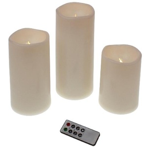 3er Set LED Outdoor Stumpen Kerzen weiß Deko Fernbedienung creme Kerze Timer