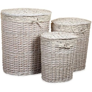 3er set Wäschekorb Wäschebox Wäschesammler Wäschetonne Wäschetruhe Weide Rattan